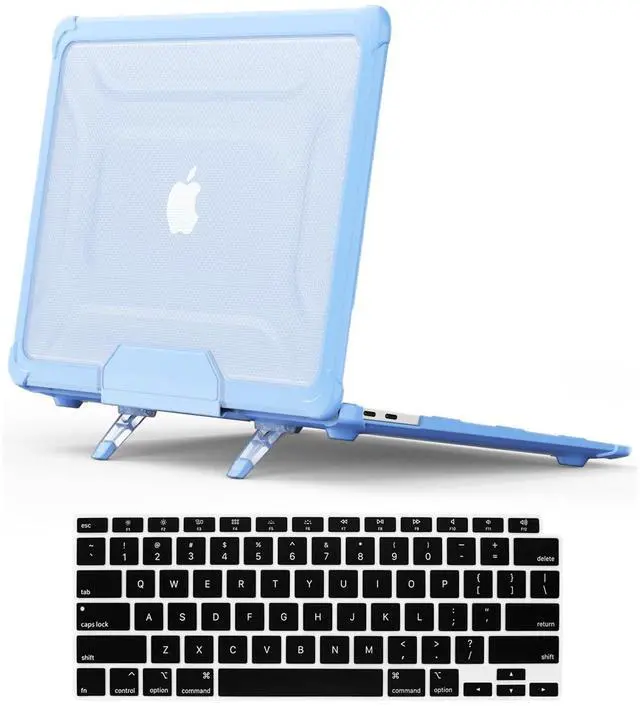 Main image of DTangLsm for MacBook Air 13 inch Case 2021 2020-2018 M1 A2337 A2179 A1932 Touch ID, Heavy Duty Rugged Shockproof Protective Hard Shell Case with TPU Bumper Fold Kickstand & Keyboard Cover, Sky Blue
