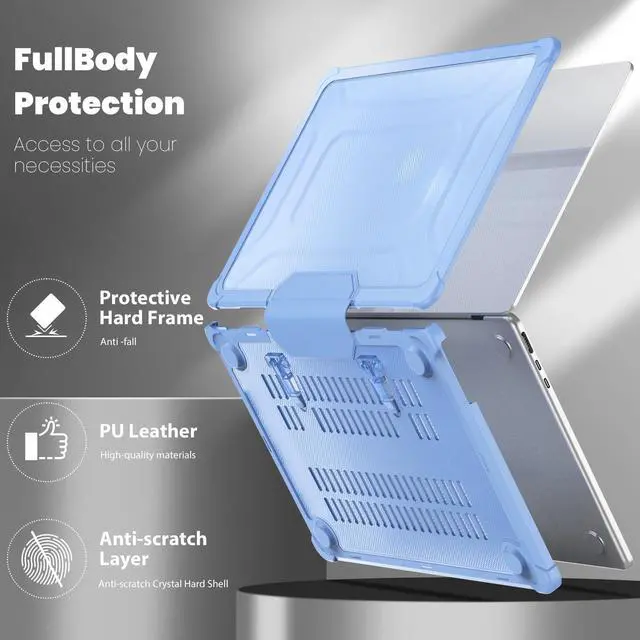 Alt view image 3 of 5 - DTangLsm for MacBook Air 13 inch Case 2021 2020-2018 M1 A2337 A2179 A1932 Touch ID, Heavy Duty Rugged Shockproof Protective Hard Shell Case with TPU Bumper Fold Kickstand & Keyboard Cover, Sky Blue
