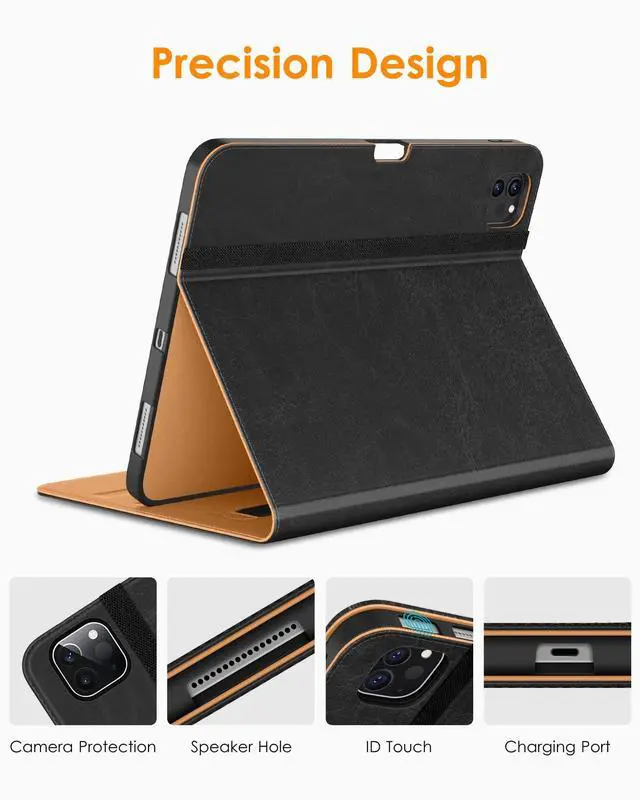 Alt view image 3 of 5 - DTTO for iPad Pro 12.9 6th / 5th / 4th / 3rd Generation Case 2022/2021/2020/2018, Premium Leather Folio Stand Cover with Built-in Apple Pencil Holder -Auto Wake/Sleep and Multi Viewing Angles,Black