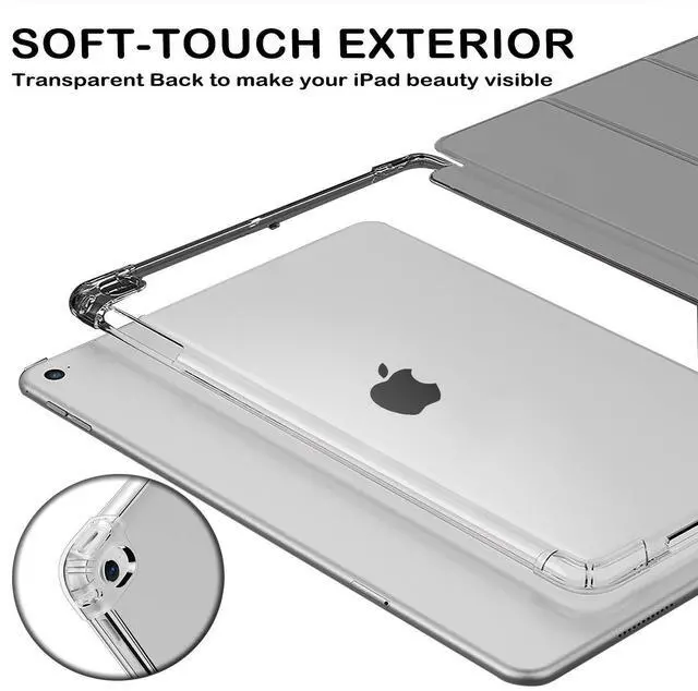 Alt view image 5 of 5 - DuraSafe Cases for iPad 5th / 6th Gen & Air 1st / 2nd Gen - 9.7" A1893 A1822 A1566 A1474 MRJN2LL/A MR7G2LL/A MP2F2LL/A MP2G2LL/A Ultra Power Saving (Auto Sleep/Wake) Case with Clear Back - Light Gray