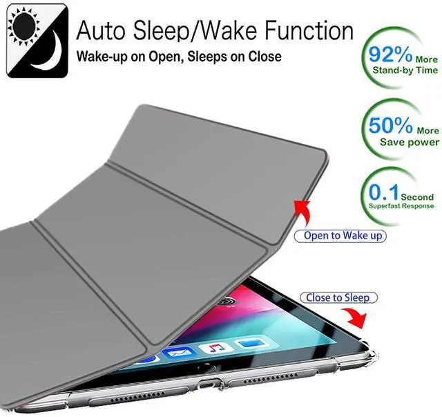 Alt view image 3 of 5 - DuraSafe Cases for iPad 5th / 6th Gen & Air 1st / 2nd Gen - 9.7" A1893 A1822 A1566 A1474 MRJN2LL/A MR7G2LL/A MP2F2LL/A MP2G2LL/A Ultra Power Saving (Auto Sleep/Wake) Case with Clear Back - Light Gray