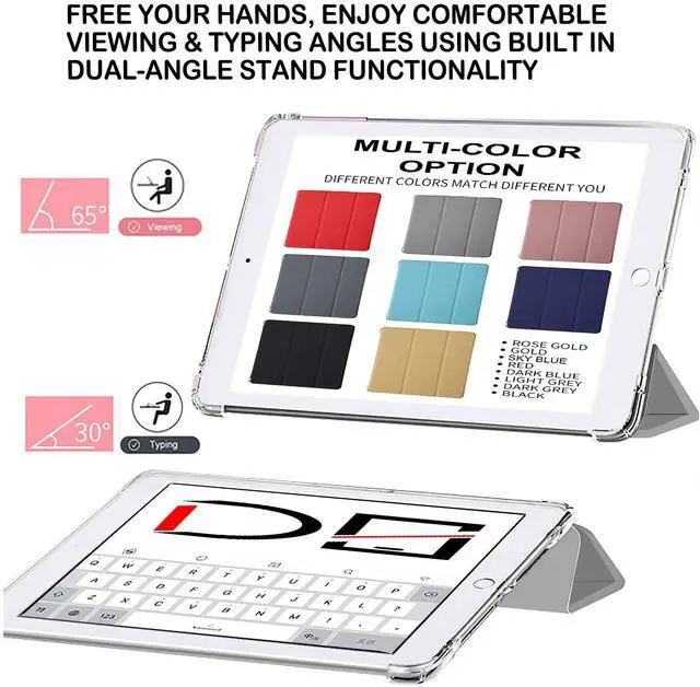 Alt view image 4 of 5 - DuraSafe Cases for iPad 5th / 6th Gen & Air 1st / 2nd Gen - 9.7" A1893 A1822 A1566 A1474 MRJN2LL/A MR7G2LL/A MP2F2LL/A MP2G2LL/A Ultra Power Saving (Auto Sleep/Wake) Case with Clear Back - Light Gray