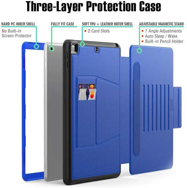 Alt view image 3 of 5 - DUNNO Case for iPad 9th 8th 7th Generation(2021/2020/2019 Version),iPad 10.2 Case Strong Magnetic Cover with Pencil Holder & Card Pocket, 7 Viewing Angles Stand Case for iPad 10.2 Inch (Blue)
