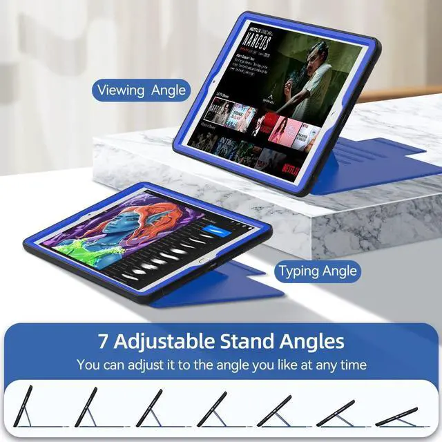 Alt view image 4 of 5 - DUNNO Case for iPad 9th 8th 7th Generation(2021/2020/2019 Version),iPad 10.2 Case Strong Magnetic Cover with Pencil Holder & Card Pocket, 7 Viewing Angles Stand Case for iPad 10.2 Inch (Blue)