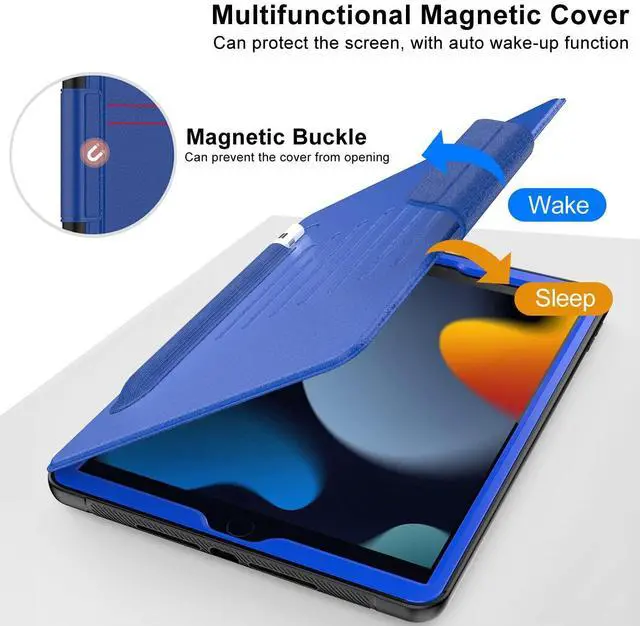 Alt view image 5 of 5 - DUNNO Case for iPad 9th 8th 7th Generation(2021/2020/2019 Version),iPad 10.2 Case Strong Magnetic Cover with Pencil Holder & Card Pocket, 7 Viewing Angles Stand Case for iPad 10.2 Inch (Blue)