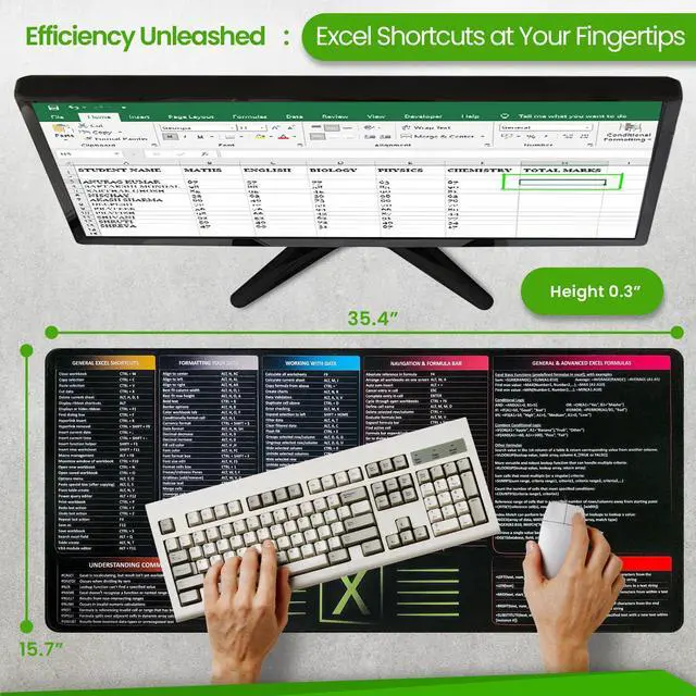 Alt view image 3 of 5 - FzGuides Large Excel Shortcut and Reference Mouse Pad | Extended Office Desk Mat with Excel Shortcuts & Formulas | Waterproof | XL Giant Deskpad for Desk Multispandex and Rubber 35.5" x 15.7"