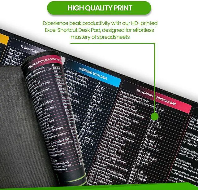 Alt view image 5 of 5 - FzGuides Large Excel Shortcut and Reference Mouse Pad | Extended Office Desk Mat with Excel Shortcuts & Formulas | Waterproof | XL Giant Deskpad for Desk Multispandex and Rubber 35.5" x 15.7"