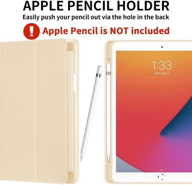 Alt view image 3 of 5 - 2 Pack GHINL Case for iPad 9th/8th/7th Generation Cases (2021/2020/2019) iPad 10.2-Inch Case with Pencil Holder [Sleep/Wake] Slim Soft TPU Back Smart Stand Protective Cover Cases (Light Pink+Champagne