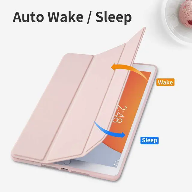 Alt view image 4 of 5 - 2 Pack GHINL Case for iPad 9th/8th/7th Generation Cases (2021/2020/2019) iPad 10.2-Inch Case with Pencil Holder [Sleep/Wake] Slim Soft TPU Back Smart Stand Protective Cover Cases (Light Pink+Champagne