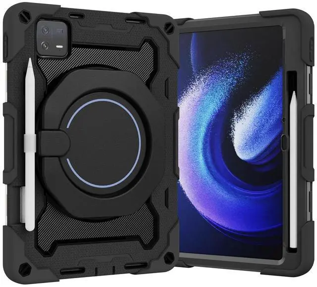 Main image of DWaybox Case for Xiaomi Pad 6 / Pad 6 Pro 11.0 inch, PC + Silicone 3-Layers Combo Armor Heavy Duty Shockproof Cover with 360° Rotating Ring Stand -Black