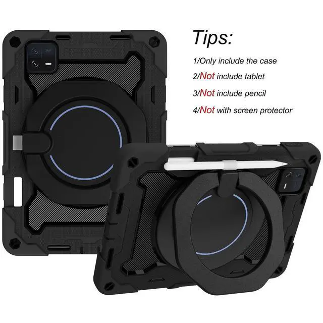 Alt view image 3 of 5 - DWaybox Case for Xiaomi Pad 6 / Pad 6 Pro 11.0 inch, PC + Silicone 3-Layers Combo Armor Heavy Duty Shockproof Cover with 360° Rotating Ring Stand -Black