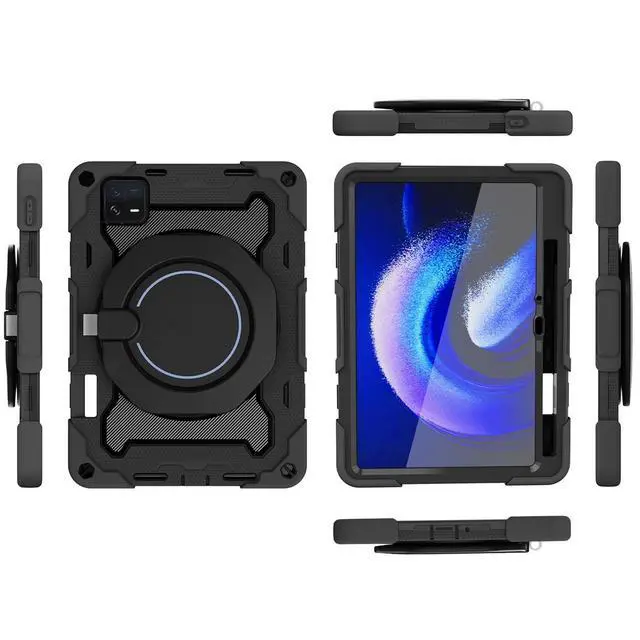 Alt view image 4 of 5 - DWaybox Case for Xiaomi Pad 6 / Pad 6 Pro 11.0 inch, PC + Silicone 3-Layers Combo Armor Heavy Duty Shockproof Cover with 360° Rotating Ring Stand -Black