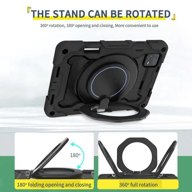 Alt view image 5 of 5 - DWaybox Case for Xiaomi Pad 6 / Pad 6 Pro 11.0 inch, PC + Silicone 3-Layers Combo Armor Heavy Duty Shockproof Cover with 360° Rotating Ring Stand -Black