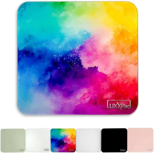 Main image of Glassboard Studio LuxxPad Glass Mouse Pad - Mouse Pad Gaming and Dry Erase Note Taking Pad, Tempered Strong Glass with Rubber Non-Slip Feet for Gaming & Work (Vibrant Watercolor, 7.5" x 8")