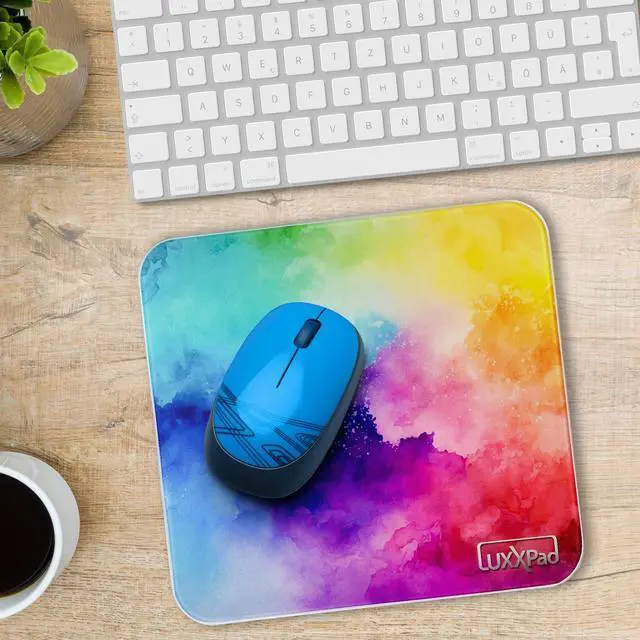 Alt view image 2 of 5 - Glassboard Studio LuxxPad Glass Mouse Pad - Mouse Pad Gaming and Dry Erase Note Taking Pad, Tempered Strong Glass with Rubber Non-Slip Feet for Gaming & Work (Vibrant Watercolor, 7.5" x 8")