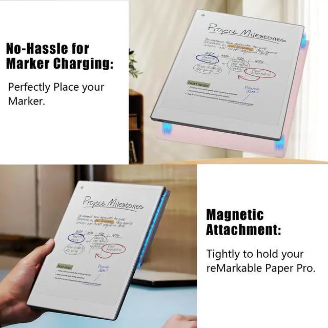 Alt view image 4 of 5 - E NET-CASE Case for Remarkable Paper Pro, Premium PU Leather Book Folio with Pen-Buckle, Lightweight Magnetic Case with Auto Sleep/Wake for Remarkable Paper Pro 11.8" 2024 Released (Pink-Notebook)