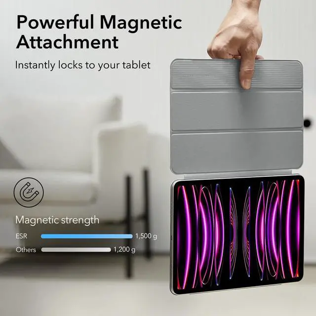 Alt view image 3 of 5 - ESR for iPad Pro 12.9 6th/5th/4th Gen, iPad Air 13 Inch Case M3/M2 (2025/2024), Powerful Magnetic Attachment, Slim Trifold Stand Case, Supports Pencil Pro & Pencil (USB-C), Rebound Series, Grey