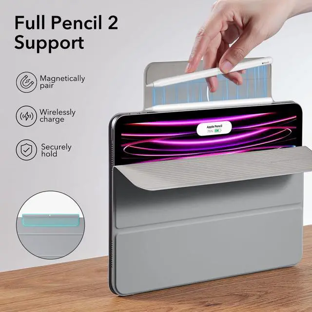 Alt view image 5 of 5 - ESR for iPad Pro 12.9 6th/5th/4th Gen, iPad Air 13 Inch Case M3/M2 (2025/2024), Powerful Magnetic Attachment, Slim Trifold Stand Case, Supports Pencil Pro & Pencil (USB-C), Rebound Series, Grey