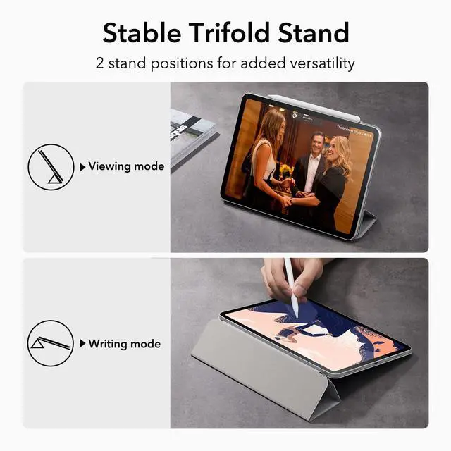Alt view image 4 of 5 - ESR for iPad Pro 12.9 6th/5th/4th Gen, iPad Air 13 Inch Case M3/M2 (2025/2024), Powerful Magnetic Attachment, Slim Trifold Stand Case, Supports Pencil Pro & Pencil (USB-C), Rebound Series, Grey