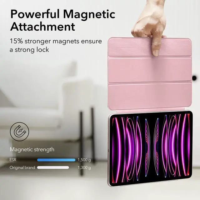 Alt view image 3 of 5 - ESR for iPad Pro 12.9 6th/5th/4th Gen, iPad Air 13 Inch Case M3/M2 (2025/2024), Powerful Magnetic Attachment, Slim Trifold Stand Case, Supports Pencil Pro & Pencil (USB-C), Rebound Series, Pink