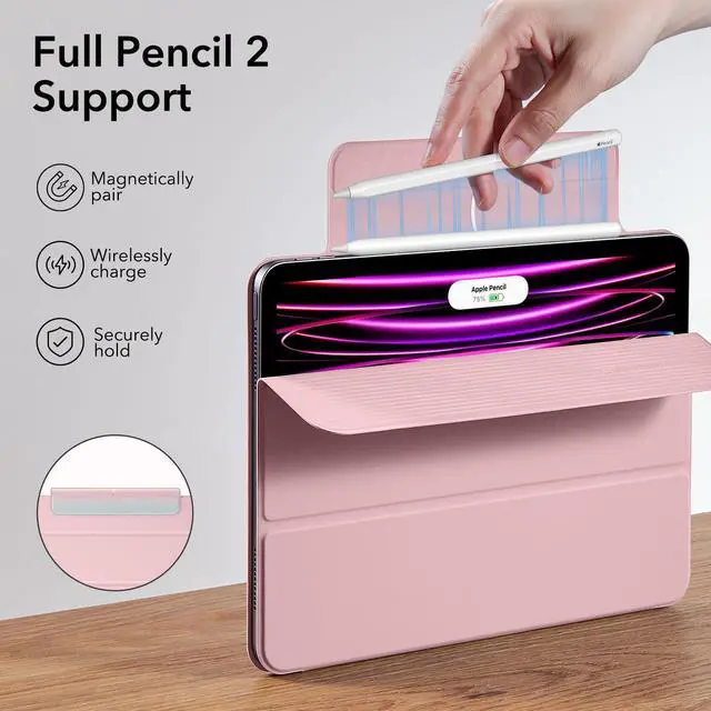 Alt view image 4 of 5 - ESR for iPad Pro 12.9 6th/5th/4th Gen, iPad Air 13 Inch Case M3/M2 (2025/2024), Powerful Magnetic Attachment, Slim Trifold Stand Case, Supports Pencil Pro & Pencil (USB-C), Rebound Series, Pink