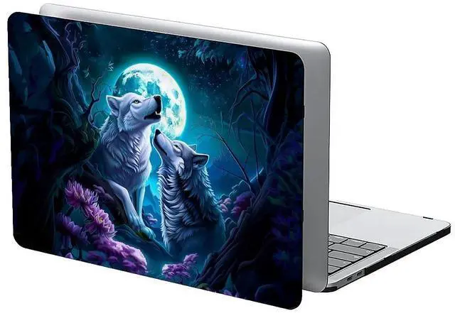 Alt view image 2 of 5 - Goodsprout Computer Case for MacBook Air 13.6 Inch White Wolf Moonlight Snuggle Colorful Pattern Black Release 2022 Model A2681/A3240 Hard Shell Case Compatible with MacBook Air 13.6 Inch