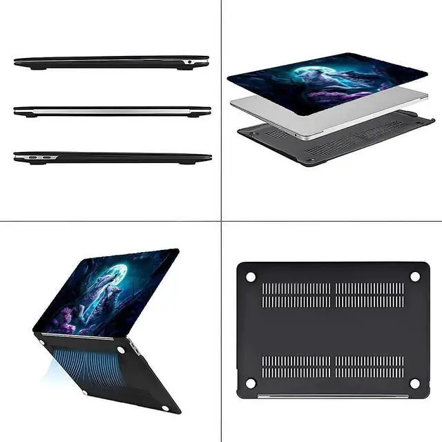 Alt view image 5 of 5 - Goodsprout Computer Case for MacBook Air 13.6 Inch White Wolf Moonlight Snuggle Colorful Pattern Black Release 2022 Model A2681/A3240 Hard Shell Case Compatible with MacBook Air 13.6 Inch