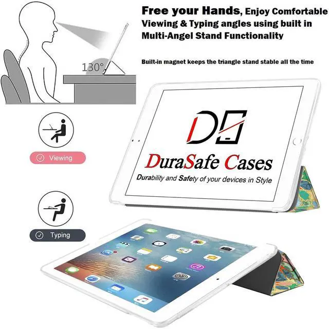 Alt view image 4 of 5 - DuraSafe Cases for iPad 2 3 4 Gen [iPad 4th iPad 3rd iPad 2nd Old Model ] 9.7 Inch A1458 A1416 A1395 MD522LL/A MD525LL/A Shock Proof Dual Angle Stand Honeycomb Pattern Printed Cover - Damask