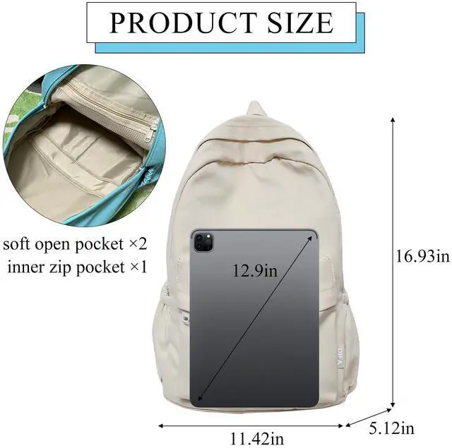 Alt view image 3 of 5 - Extolove Cute Aesthetic Backpack Y2K Simple Solid Color Kawaii Backpacks Travel Laptop Backpack (White)