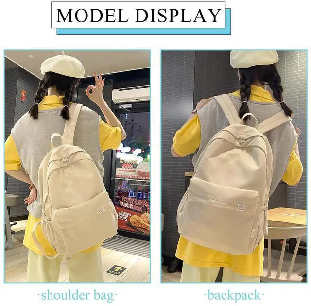 Alt view image 2 of 5 - Extolove Cute Aesthetic Backpack Y2K Simple Solid Color Kawaii Backpacks Travel Laptop Backpack (White)