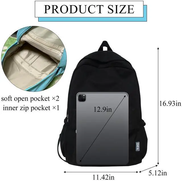 Alt view image 3 of 5 - Extolove Cute Aesthetic Backpack Y2K Simple Solid Color Kawaii Backpacks Travel Laptop Backpack (Black)