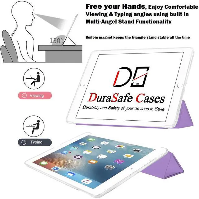 Alt view image 4 of 5 - DuraSafe Cases for iPad 5 2017 iPad 6 2018-9.7 Inch A1893 A1822 A1954 [iPad 5th 6th ] MP252LL/A MPGA2LL/A MRM52LL/A MR702LL/A MR6Y2LL/A Dual Angle Stand Honeycomb Pattern Clear Back Cover - Purple