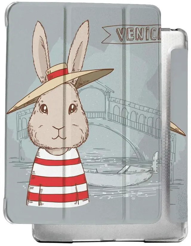 Main image of DuraSafe Cases for iPad Mini 6th Gen 2021 8.3 Inch [ Mini 6 ] A2567 A2568 A2569 MK893LL/A MLX43LL/A MK8C3LL/A Shock Proof Magnetic Dual Angle Stand with Honeycomb Pattern Printed Cover - Bunny Hat