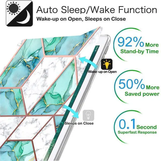Alt view image 3 of 5 - DuraSafe Cases for iPad PRO 10.5 Inch 2017 Air 10.5 3rd Gen 2019 [ Air 3 ] A1701 A2152 A2123 MQF12LL/A MQEY2LL/A Magnetic Dual Angle Stand with Honeycomb Pattern Printed Cover - Marble Green
