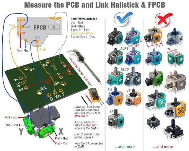 Alt view image 5 of 5 - ElecGear Hall Joystick Kit Replacement for Universal Controllers, 2x Hall Effect Control Stick + 2x Calibration PCB + Desoldering Repair Tools for Analog Stick Thumbsticks - HL-UniA