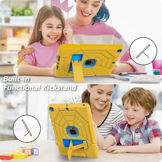 Alt view image 5 of 5 - Grifobes for iPad 6th/5th Generation Cases 2018/2017, for Pad Air 2 Case 2014 9.7 inch, Heavy Duty Shockproof Rugged Protective i Pad 5 6 Gen 9.7" Case with Stand for Kids Boys (Yellow+Blue)