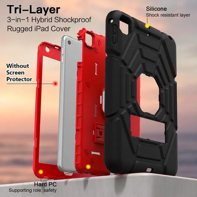 Alt view image 3 of 5 - Grifobes Heavy Duty Shockproof Rugged Case for iPad Mini 5/4 with Stand, Protective Cover for Kids, 7.9 inch (Black+Red)