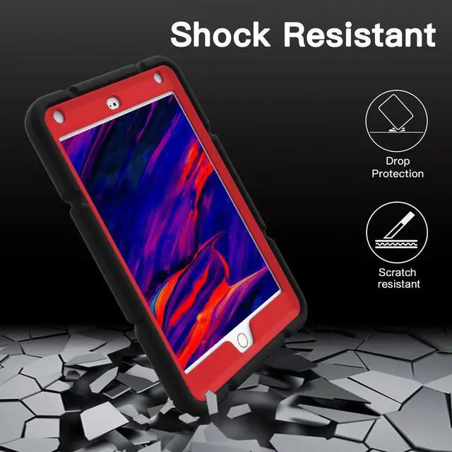 Alt view image 4 of 5 - Grifobes Heavy Duty Shockproof Rugged Case for iPad Mini 5/4 with Stand, Protective Cover for Kids, 7.9 inch (Black+Red)