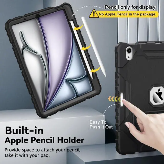 Alt view image 3 of 5 - Grifobes Case for iPad Air 11-inch (M3/M2) 2025/2024, for iPad Air 5th/4th Generation 2022/2020 10.9", Heavy Duty Rugged Cover with Stand/Pencil Holder for i Pad Air 6th 5 4 Gen (Black)