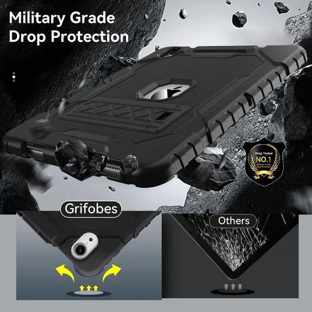 Alt view image 5 of 5 - Grifobes Case for iPad Air 11-inch (M3/M2) 2025/2024, for iPad Air 5th/4th Generation 2022/2020 10.9", Heavy Duty Rugged Cover with Stand/Pencil Holder for i Pad Air 6th 5 4 Gen (Black)
