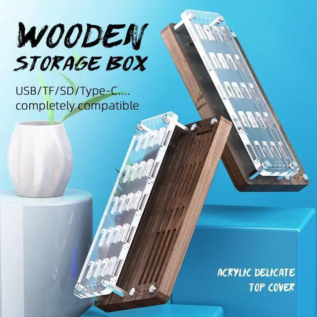 Alt view image 2 of 5 - FEIFANZHE 40 Slots Wooden Memory Card Case for TF/CF/Nintendo Switch, USB Flash Drive/SD Card Holder Desk With Removal Pin - Protection Box-03MY