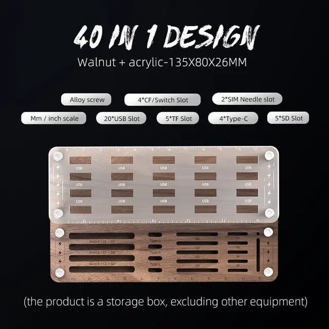 Alt view image 5 of 5 - FEIFANZHE 40 Slots Wooden Memory Card Case for TF/CF/Nintendo Switch, USB Flash Drive/SD Card Holder Desk With Removal Pin - Protection Box-03MY