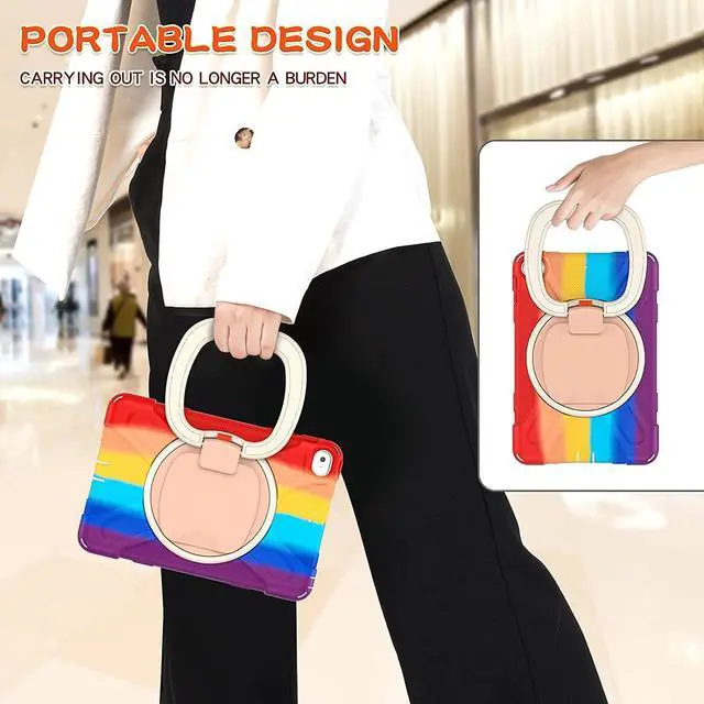 Alt view image 3 of 5 - iPad Mini 5 Case,iPad Mini 4 Case,Protective Rugged Case with Pencil Holder, 360deg Swivel Stand/Handle Grip/Shoulder Strap for Kids, Boys, Girls (Colourful Red)