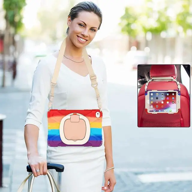 Alt view image 4 of 5 - iPad Mini 5 Case,iPad Mini 4 Case,Protective Rugged Case with Pencil Holder, 360deg Swivel Stand/Handle Grip/Shoulder Strap for Kids, Boys, Girls (Colourful Red)