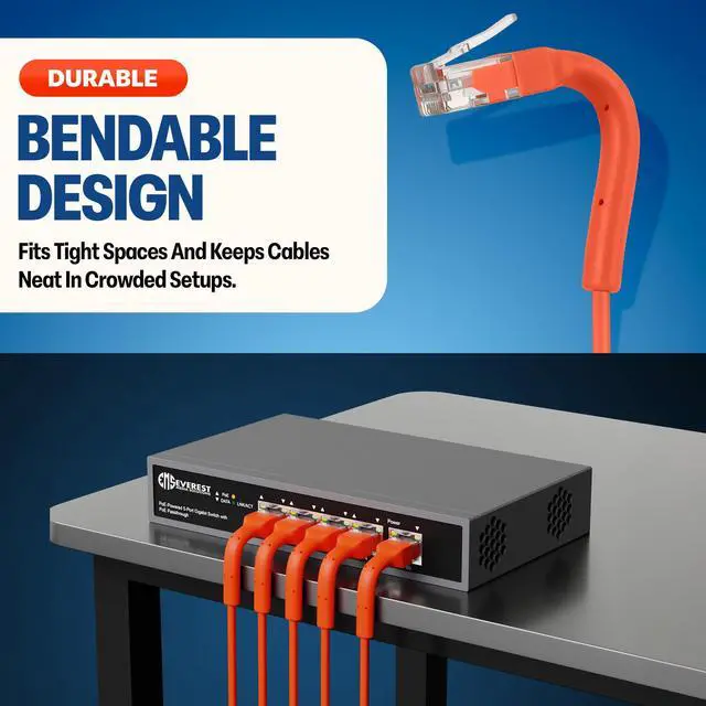 Alt view image 2 of 5 - Everest Ultra Slim Cat6a Ethernet Patch Cables 10ft (10-Pack) Orange - 10GB Cat 6a Patch Cable - Bendable, Flexible & Thin Ethernet Cable - Space Saving 32AWG 550MHZ Cat6a Cables - 100% Copper Wires