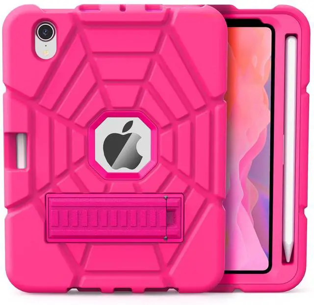 Main image of Grifobes Case for iPad Mini 7th 2024 (A17 Pro) / Mini 6th Generation 2021 8.3", Heavy Duty Shockproof Cover with Pencil Holder Stand, for Mini 7/6 Gen 8.3 inch Case for Kids Girls (Hot Pink)