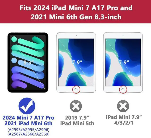 Alt view image 2 of 5 - Grifobes Case for iPad Mini 7th 2024 (A17 Pro) / Mini 6th Generation 2021 8.3", Heavy Duty Shockproof Cover with Pencil Holder Stand, for Mini 7/6 Gen 8.3 inch Case for Kids Girls (Hot Pink)