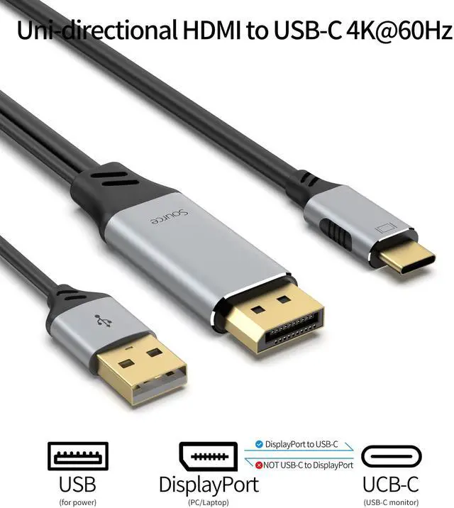 Alt view image 2 of 5 - fairikabe DisplayPort to USB C Cable, 4K@60Hz Display Port to USBC 6.6ft, DP 1.2 Male to Type-C Male Converter for USB-C Touchable Portable Monitor, Compatible for MacBook Pro/Air, iMac