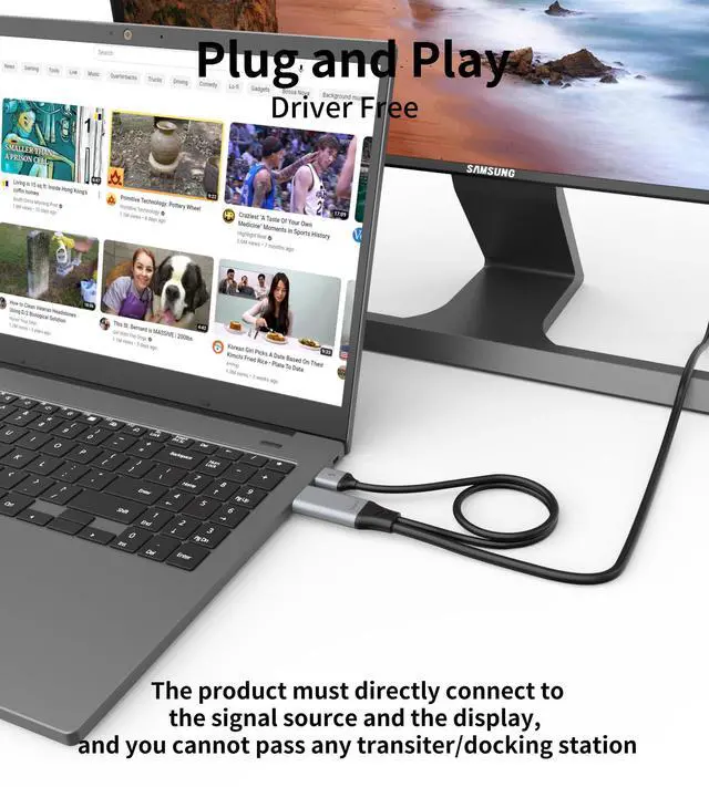 Alt view image 4 of 5 - fairikabe DisplayPort to USB C Cable, 4K@60Hz Display Port to USBC 6.6ft, DP 1.2 Male to Type-C Male Converter for USB-C Touchable Portable Monitor, Compatible for MacBook Pro/Air, iMac