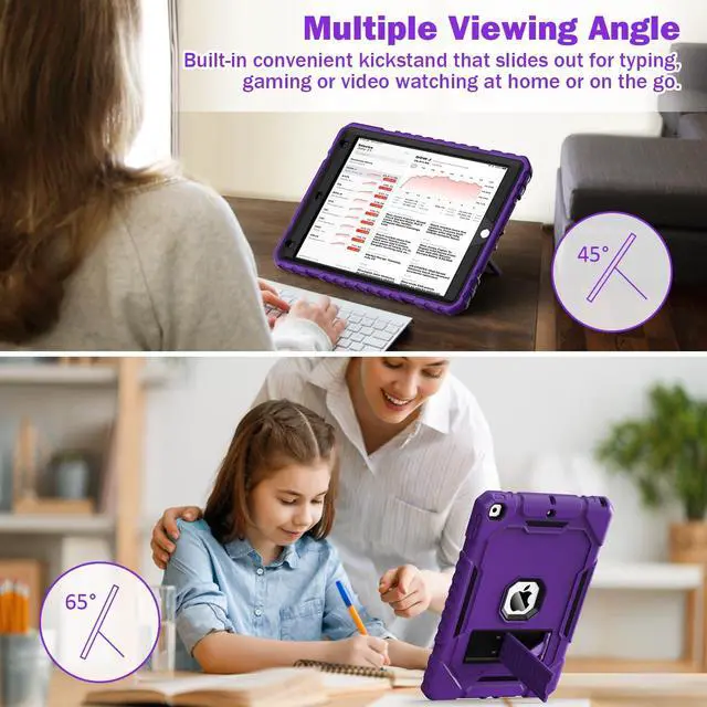 Alt view image 2 of 5 - Grifobes Case for iPad 9th/8th/7th Generation 10.2 Inch (2021/2020/2019), Kick Stand Heavy Duty Shockproof Rugged Protective 10.2" Cover for iPad 9 8 7 Gen for Kids Girls Women (Deep Purple)